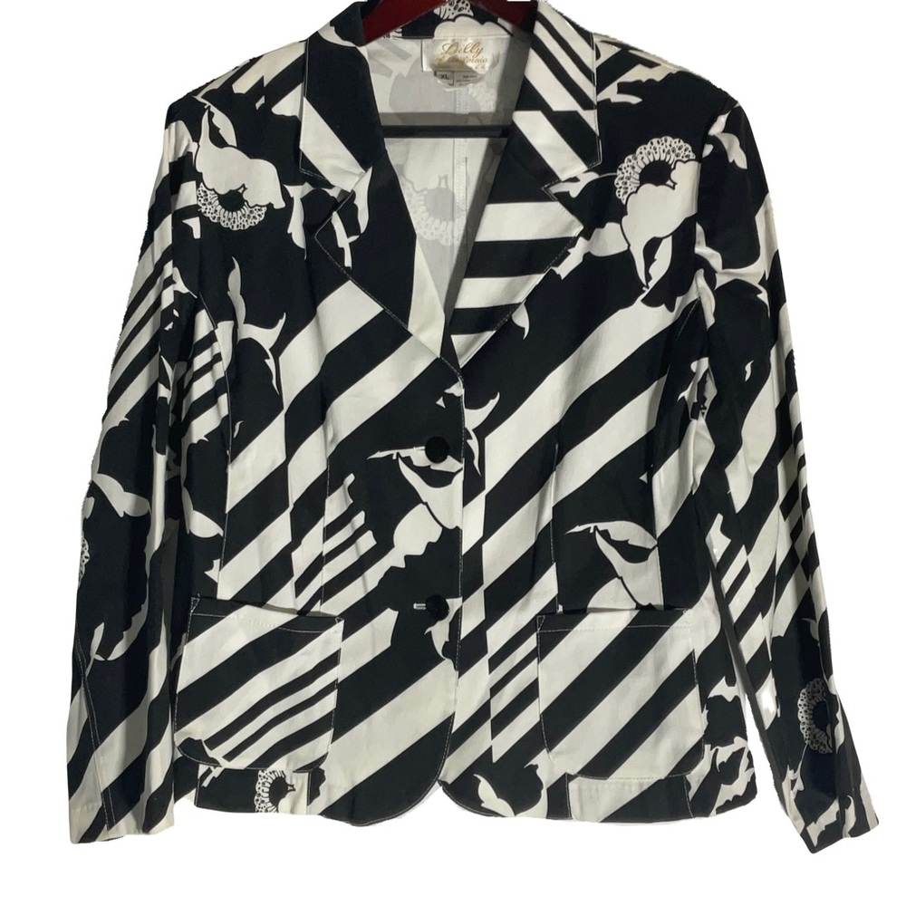 Lilly of California Black & White Vivid Pattern Long Sleeve Button Blazer Sz XL